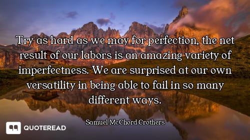 Try as hard as we may for perfection, the net result of our labors is an amazing variety of imperfec...