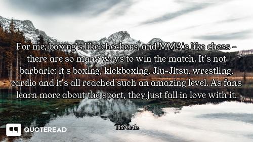 For me, boxing's like checkers, and MMA's like chess - there are so many ways to win the match. It's...