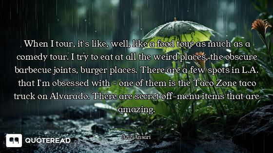 When I tour, it's like, well, like a food tour as much as a comedy tour. I try to eat at all the wei...
