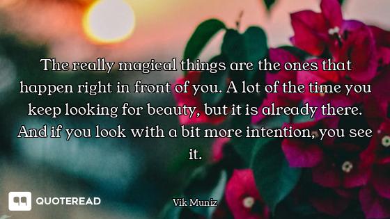 The really magical things are the ones that happen right in front of you. A lot of the time you keep...