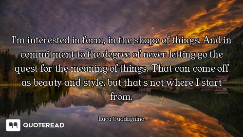 I'm interested in form, in the shape of things. And in commitment to the degree of never letting go...