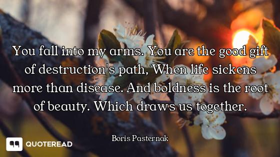 You fall into my arms. You are the good gift of destruction's path, When life sickens more than dise...