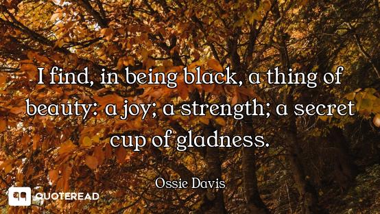 I find, in being black, a thing of beauty: a joy; a strength; a secret cup of gladness.