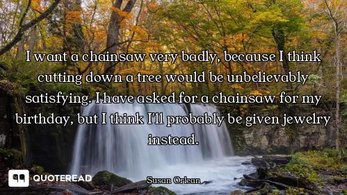 I want a chainsaw very badly, because I think cutting down a tree would be unbelievably satisfying....