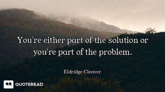 You're either part of the solution or you're part of the problem.