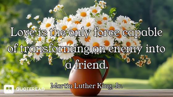 Love is the only force capable of transforming an enemy into a friend.