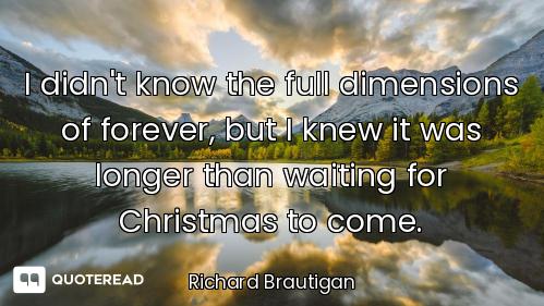 I didn't know the full dimensions of forever, but I knew it was longer than waiting for Christmas to...