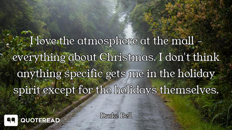 I love the atmosphere at the mall - everything about Christmas. I don't think anything specific gets...