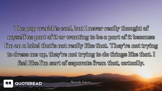 The pop world is cool, but I never really thought of myself as part of it or wanting to be a part of...