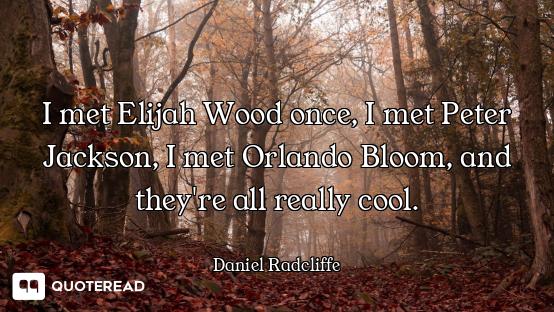 I met Elijah Wood once, I met Peter Jackson, I met Orlando Bloom, and they're all really cool.