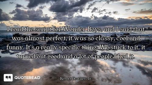 I read the script for Wonder Boys, and I said that was almost perfect, it was so classy, cool and fu...