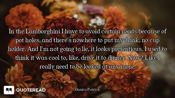In the Lamborghini I have to avoid certain roads because of pot holes, and there's nowhere to put my...