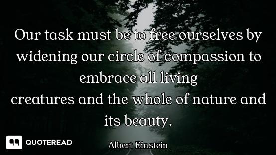 Our task must be to free Our task must be to free ourselves by widening our circle of compassion to embrace all living
creatu...