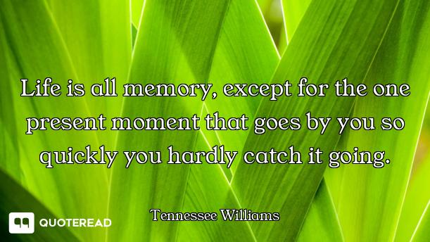 Life is all memory, except for the one present moment that goes by you so quickly you hardly catch i...