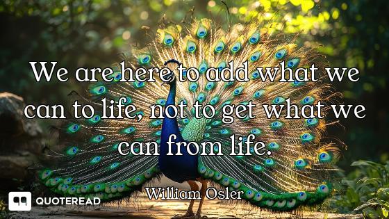 We are here to add what we can to life, not to get what we can from life.