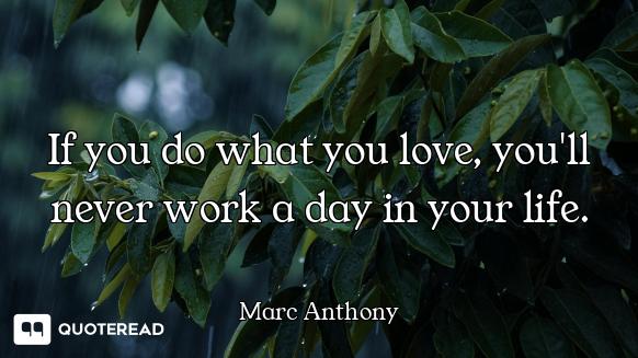 If you do what you love, you'll never work a day in your life.
