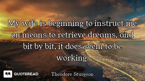 My wife is beginning to instruct me on means to retrieve dreams, and bit by bit, it does seem to be...