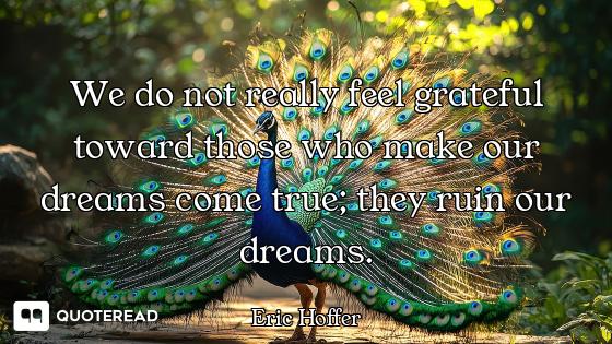We do not really feel grateful toward those who make our dreams come true; they ruin our dreams.