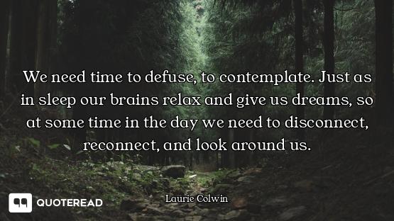 We need time to defuse, to contemplate. Just as in sleep our brains relax and give us dreams, so at...