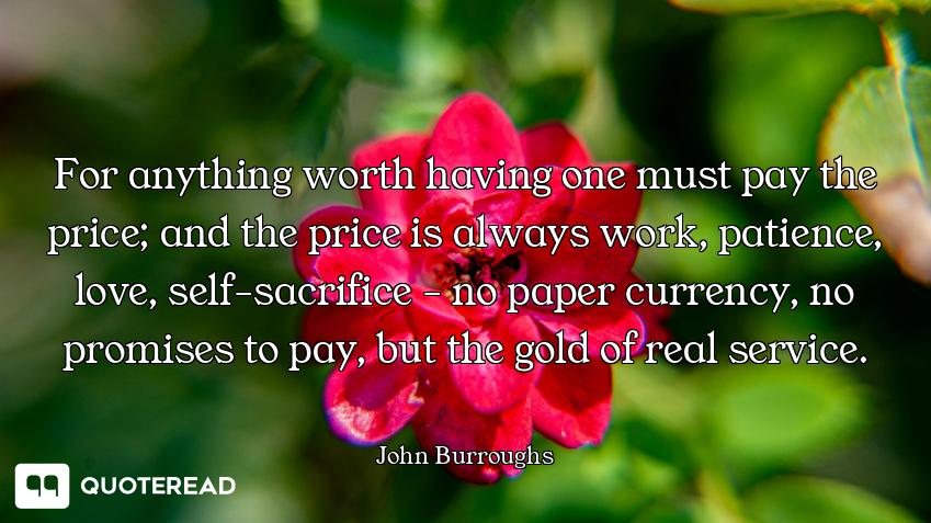 For anything worth having one must pay the price; and the price is always work, patience, love, self...