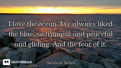 I love the ocean. I've always liked the blue, so tranquil and peaceful and gliding. And the fear of...