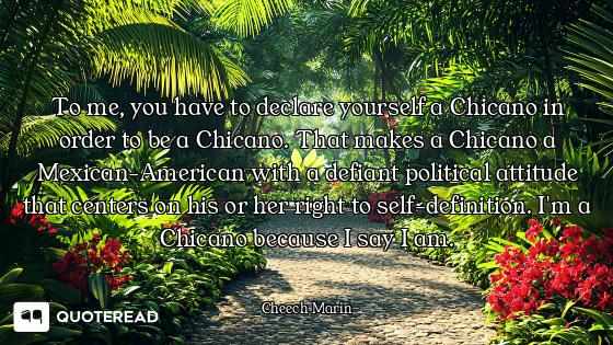 To me, you have to declare yourself a Chicano in order to be a Chicano. That makes a Chicano a Mexic...